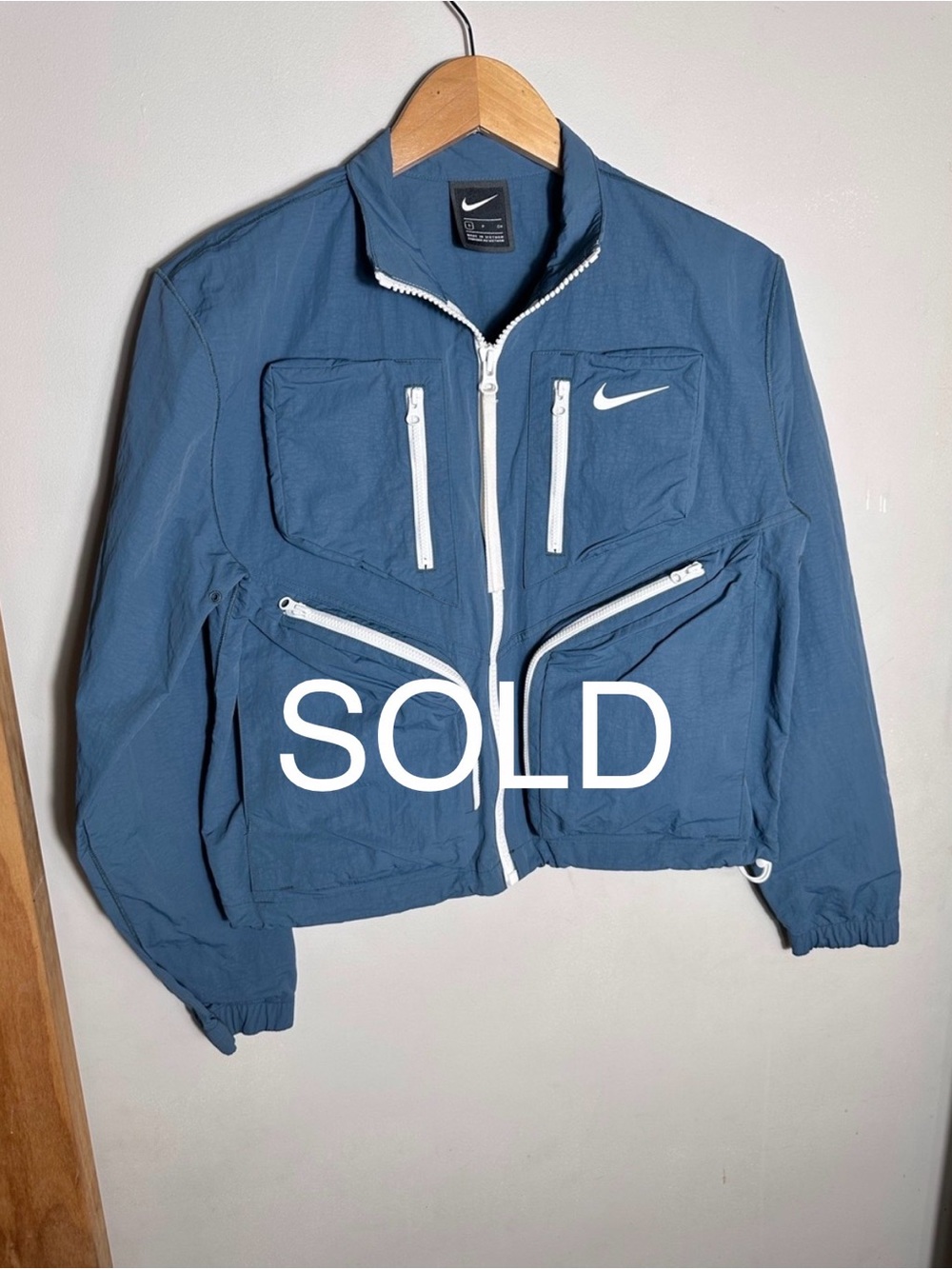 SOLD Slate Blue Sportswear Tech Pack Utility Jacket with White Zippers